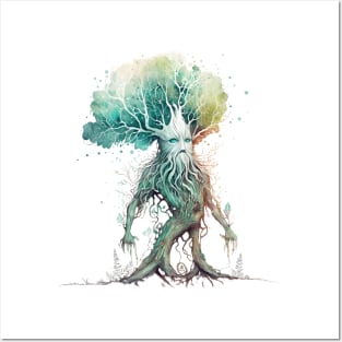 Tree Ent - Watercolor Art - White - Fantasy Posters and Art